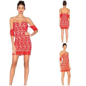 J.O.A Womens Sheath Dress Red Lace Sweetheart Neck Short Sleeve Lined Zip XS